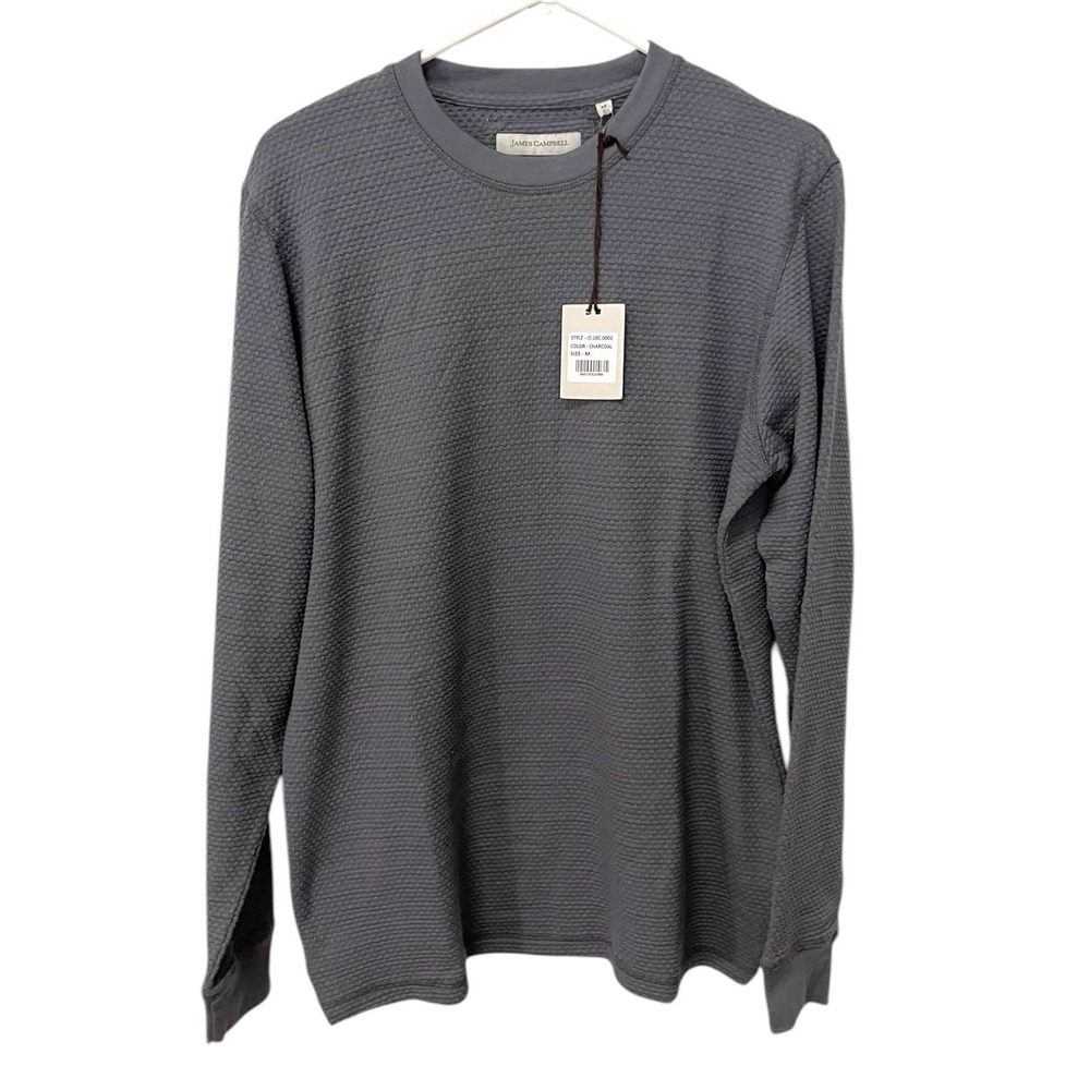 James‎ Campbell M Charcoal Pullover Waffle Knit Textured Minimalist Casual